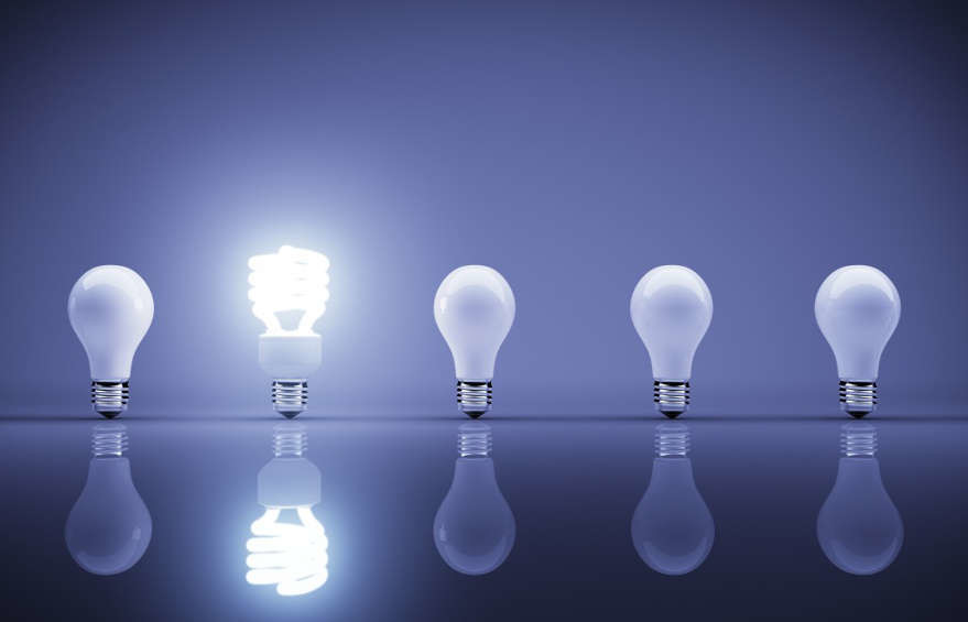 light bulbs on blue background