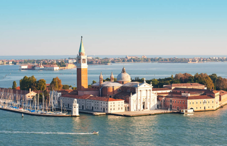 St. George island and Grand canal, aerial view. Venice, Italy.